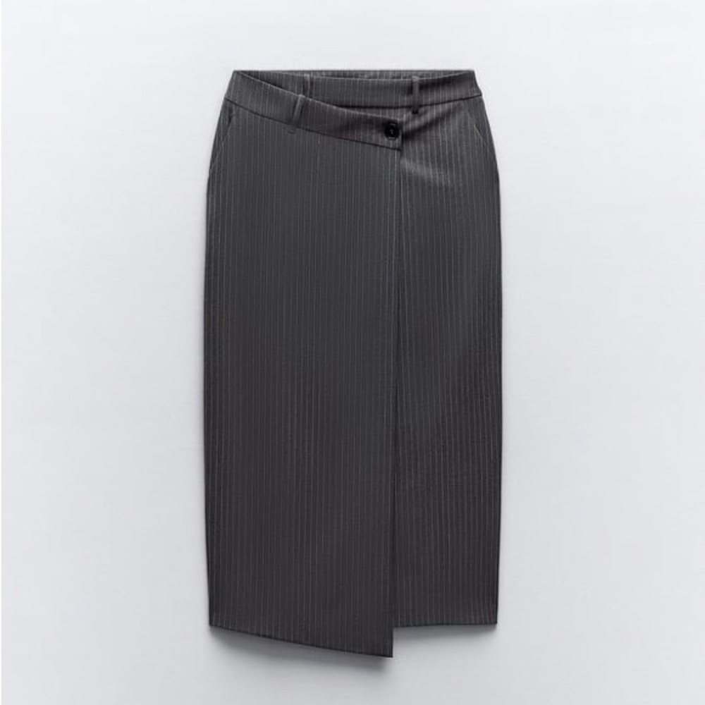 ZARA Grey Pinstripe Midi Skirt